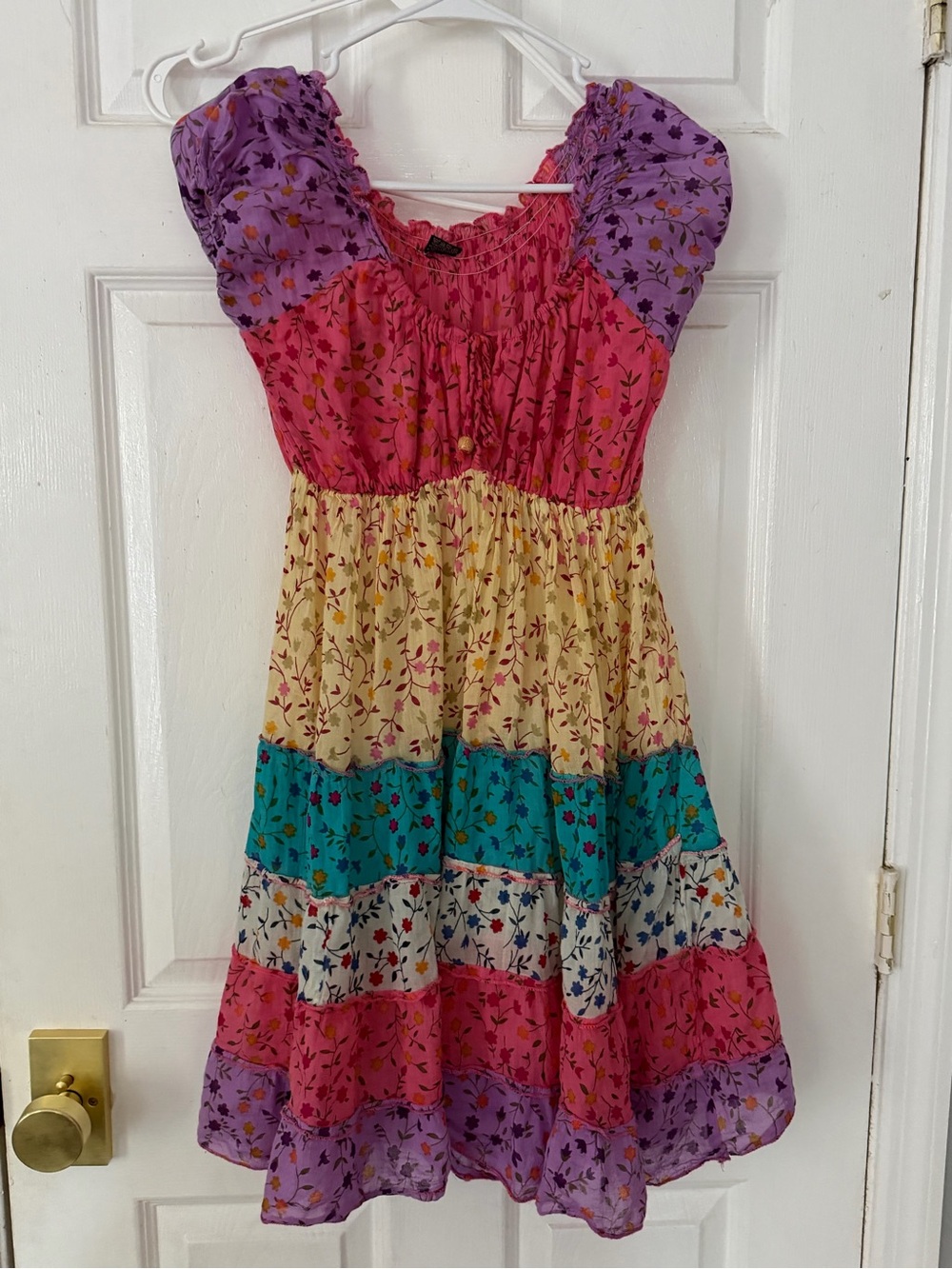 Jackpot Patchwork Floral Tiered Dress S Puff Sleeve Boho Cottagecore